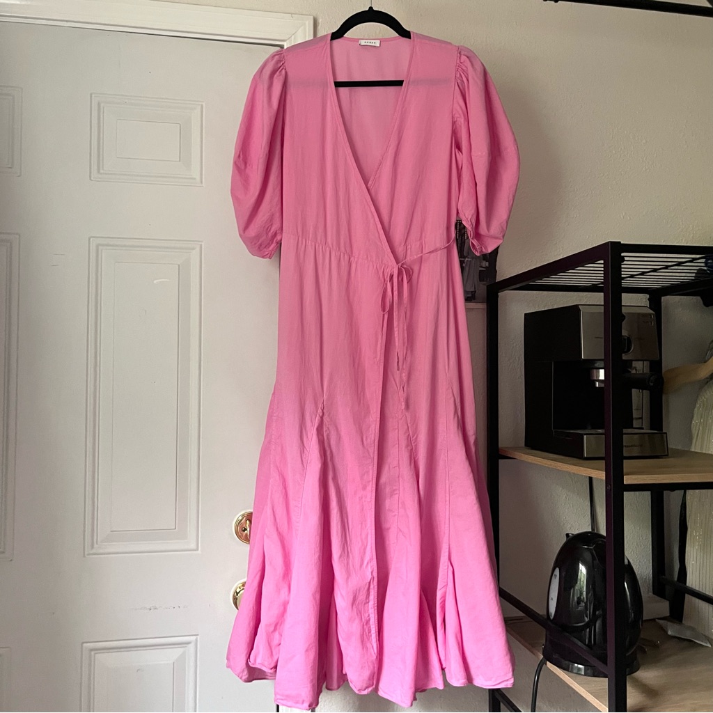 Rhode Pink Short Puff Sleeve Midi Maxi Wrap Dress